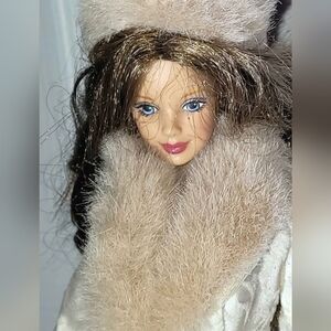 Elegant Winter Evening BARBIE doll With Stand, Outfit, Earrings. Missing Shoes